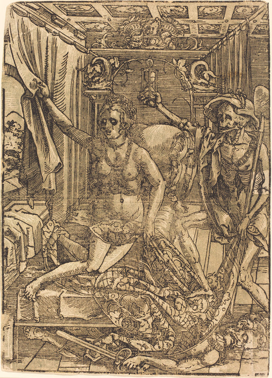 chiaroscuro woodcut by after Hans Sebald Beham (Death and the Courtesan), 16X12"(A3)Poster Print