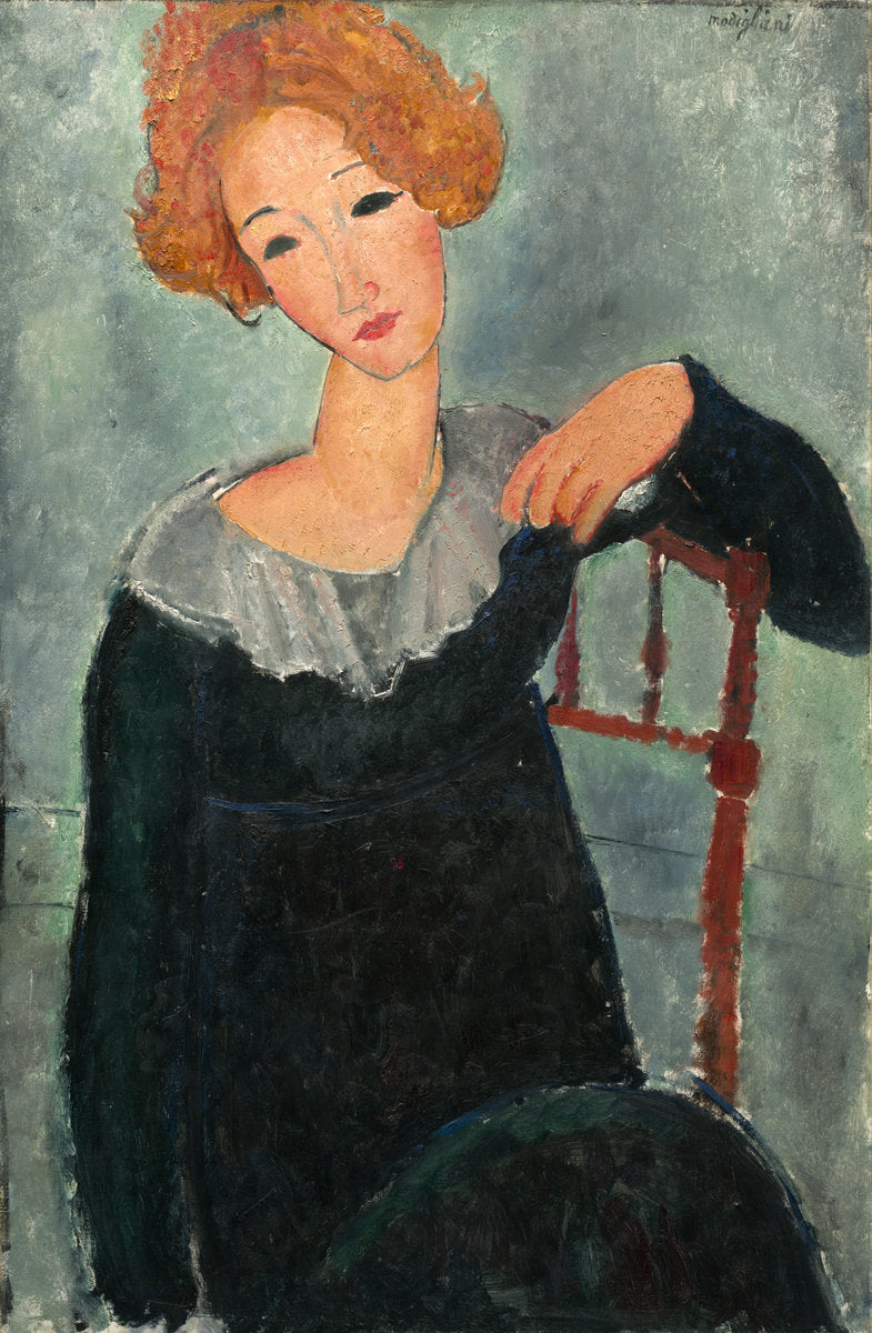 Woman with Red Hair by Amedeo Modigliani (Italian, 1884 - 1920), 16X12"(A3)Poster Print