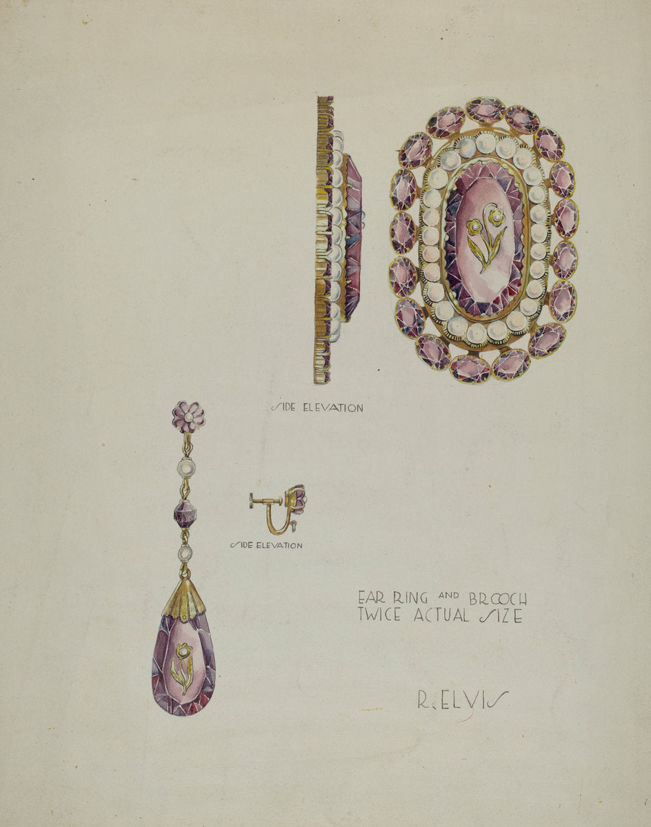 Brooch and Earrings by Roberta Elvis (American, active c. 1935), 16X12"(A3)Poster Print