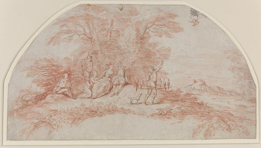 A Fête Galante with Falconers by Antoine Watteau (French, 1684 - 1721), 16X12"(A3)Poster Print