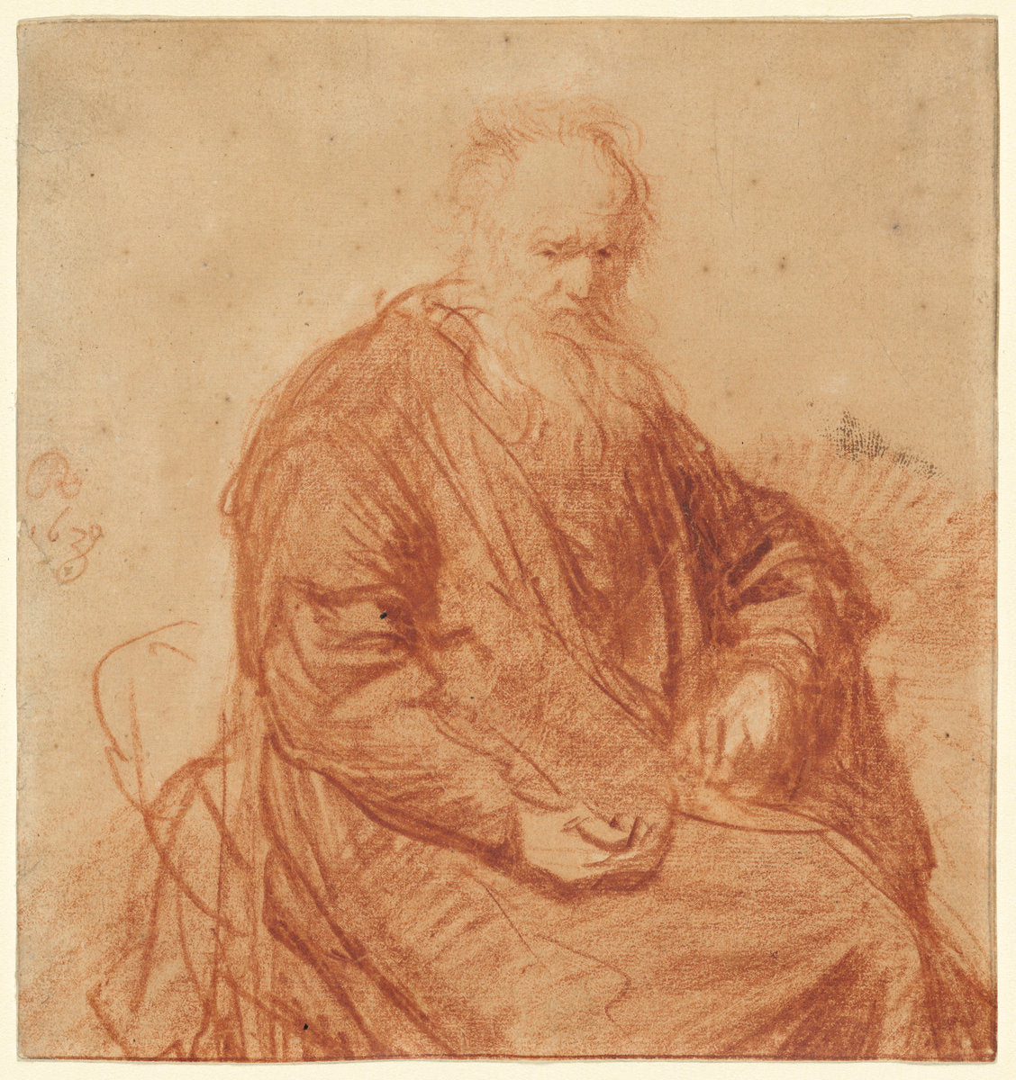Seated Old Man by Rembrandt van Rijn (Dutch, 1606 - 1669), 16X12"(A3)Poster Print