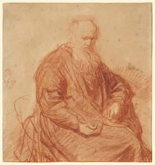 Seated Old Man by Rembrandt van Rijn (Dutch, 1606 - 1669), 16X12"(A3)Poster Print