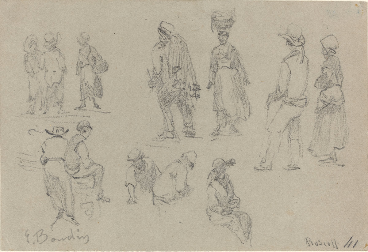 Provincial Figures by Eugène Boudin (French, 1824 - 1898), 16X12"(A3)Poster Print