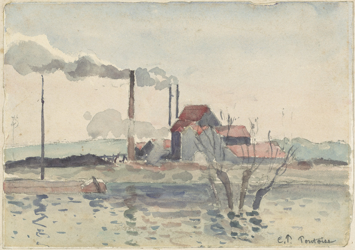 Factory on the Oise at Pontoise by Camille Pissarro (French, 1830 - 1903), 16X12"(A3)Poster Print