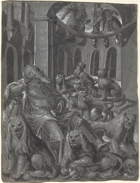 c. 1600 by German 16th Century (Daniel in the Lions' Den [recto]), 16X12"(A3)Poster Print