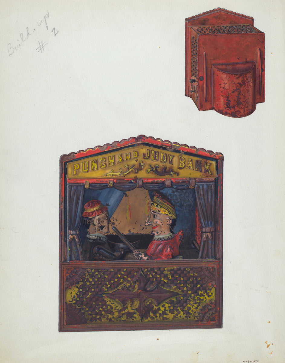 Punch and Judy Bank by Alf Bruseth (American, active c. 1935), 16X12"(A3)Poster Print