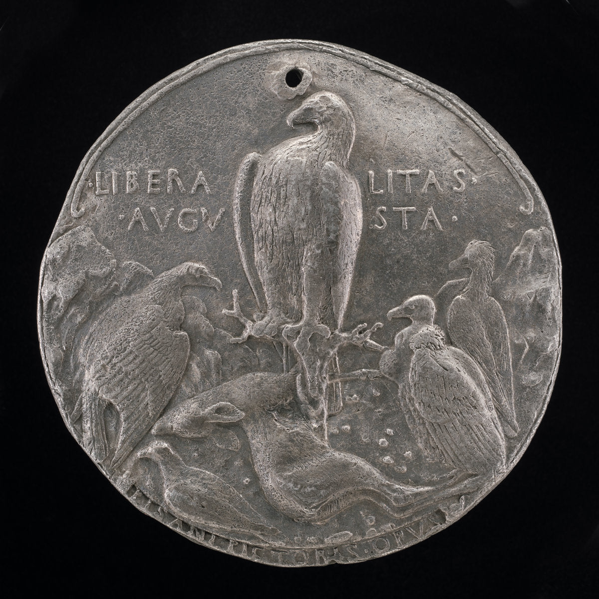 Eagle and Lesser Birds of Prey in a Rocky Landscape [reverse] by Pisanello (Italian, c. 1395 - 1455), 16X12"(A3)Poster Print