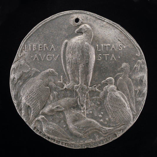 Eagle and Lesser Birds of Prey in a Rocky Landscape [reverse] by Pisanello (Italian, c. 1395 - 1455), 16X12"(A3)Poster Print