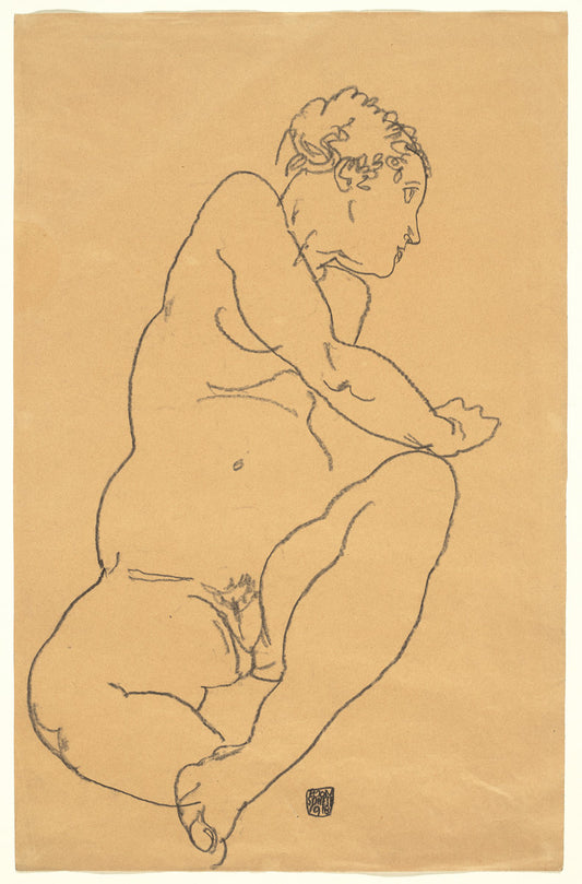 Female Nude Bending to the Left by Egon Schiele (Austrian, 1890 - 1918), 16X12"(A3)Poster Print