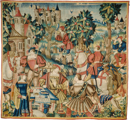 c. 1525/1550 by design and cartoon Flemish 16th Century, probably Tournai; woven in Tournai in an undetermined workshop (The Return from the Hunt), 16X12"(A3)Poster Print