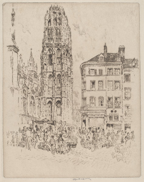 Flower Market and Butter Tower, Rouen by Joseph Pennell (American, 1857 - 1926), 16X12"(A3)Poster Print