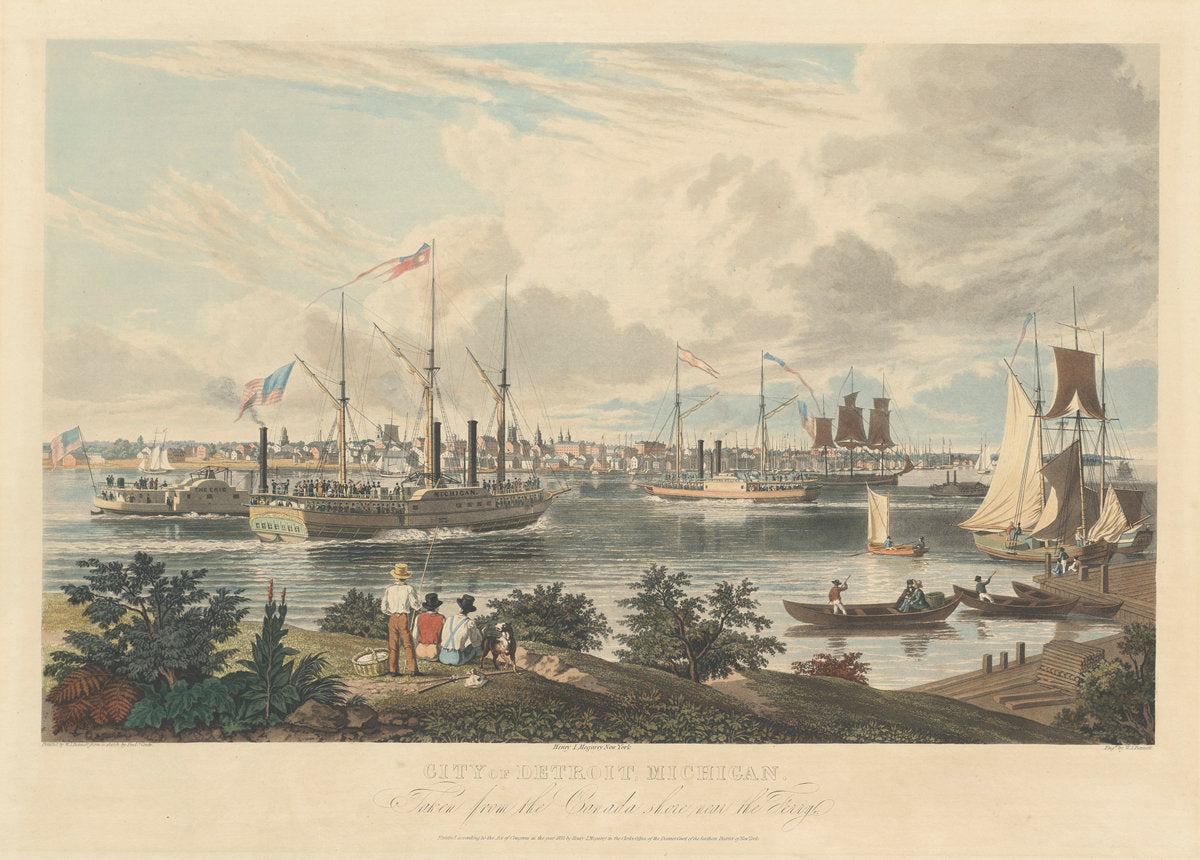 City of Detroit, Michigan: Taken from the Canada Shore near the Ferry by William James Bennett after Frederick K. Grain (American, born England, 1787 - 1844), 16X12"(A3)Poster Print