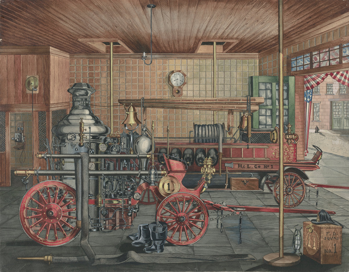 Fire Station by Perkins Harnly (American, 1901 - 1986), 16X12"(A3)Poster Print