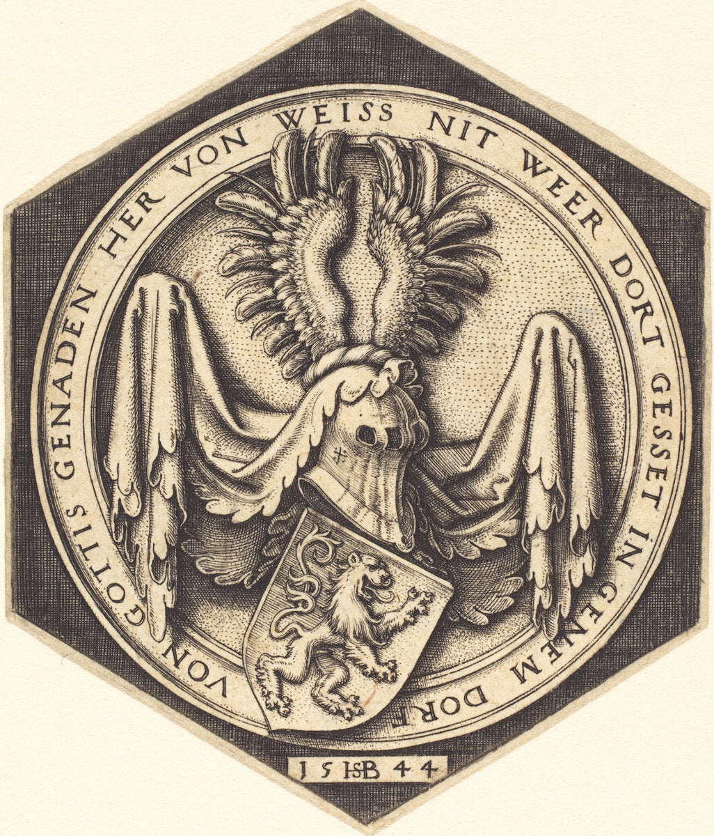 Coat of Arms with a Lion by Sebald Beham (German, 1500 - 1550), 16X12"(A3)Poster Print