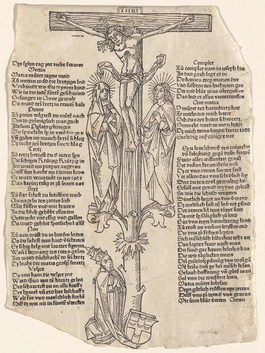 c. 1475 by German 15th Century (Christ on the Cross with Pope Pius II), 16X12"(A3)Poster Print