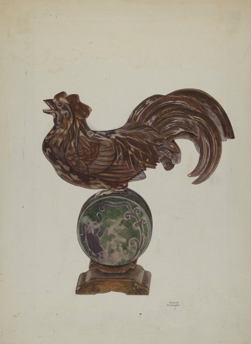 Pa. German Rooster Mantel Ornament by Beverly Chichester (American, active c. 1935), 16X12"(A3)Poster Print
