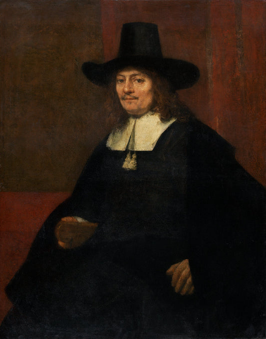 Portrait of a Man in a Tall Hat by Rembrandt van Rijn (Dutch, 1606 - 1669), 16X12"(A3)Poster Print