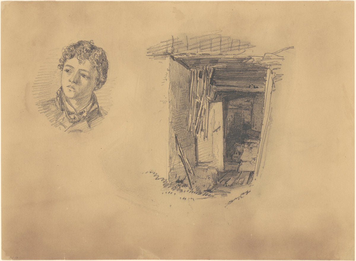 Head of a Boy; and the Entrance to a Shack by John Singer Sargent (American, 1856 - 1925), 16X12"(A3)Poster Print