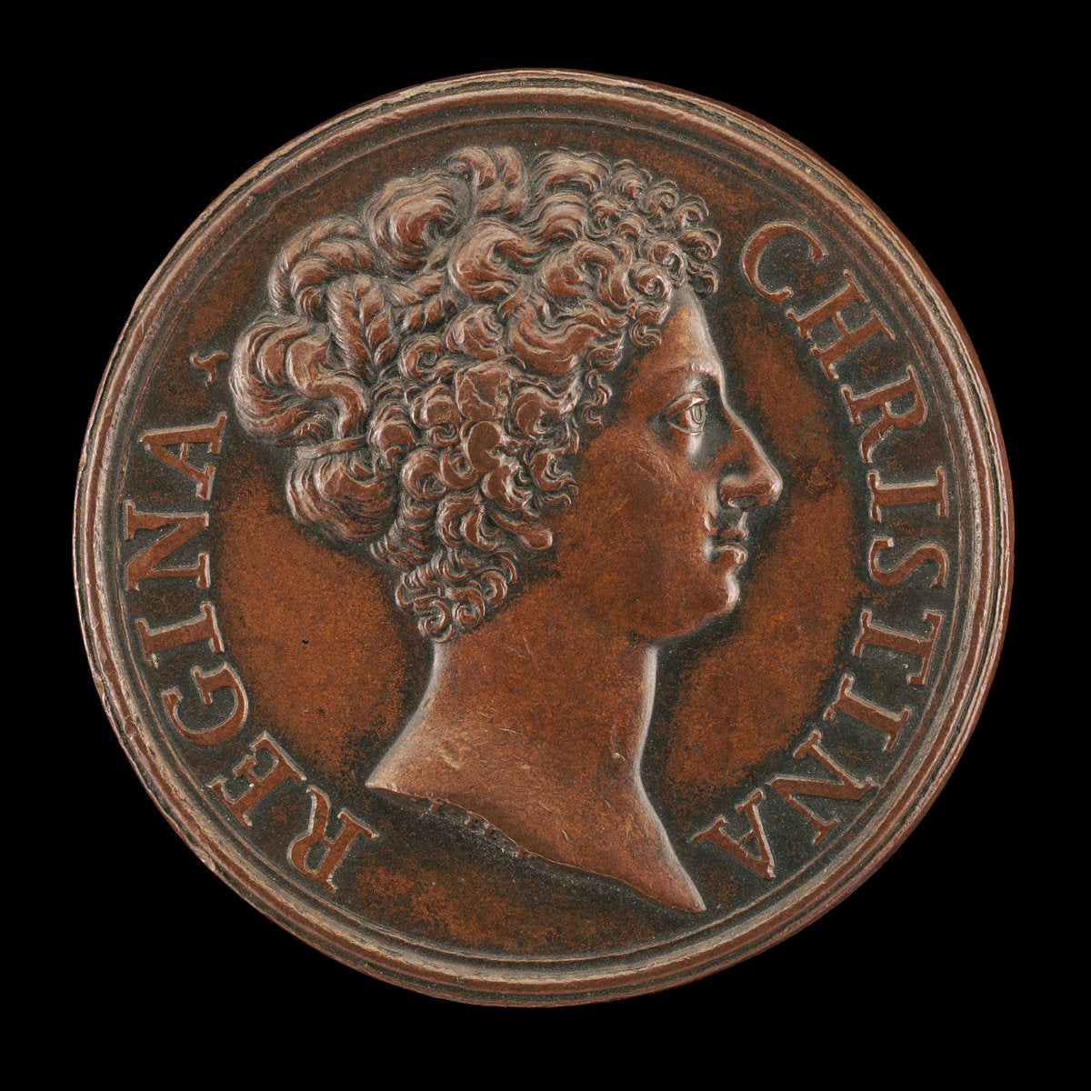 Christina of Sweden, 1626-1689, Queen 1632-1654 [obverse] by Giovanni Hamerani (Roman, 1646 - 1705), 16X12"(A3)Poster Print