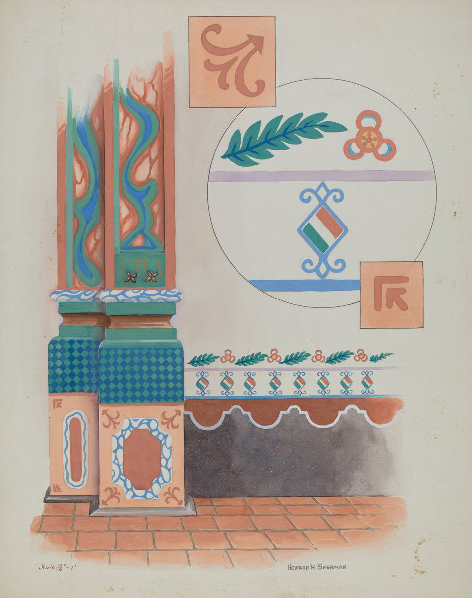 Pilaster and Sidewall in Church San Luis Rey Mission by Howard H. Sherman (American, active c. 1935), 16X12"(A3)Poster Print