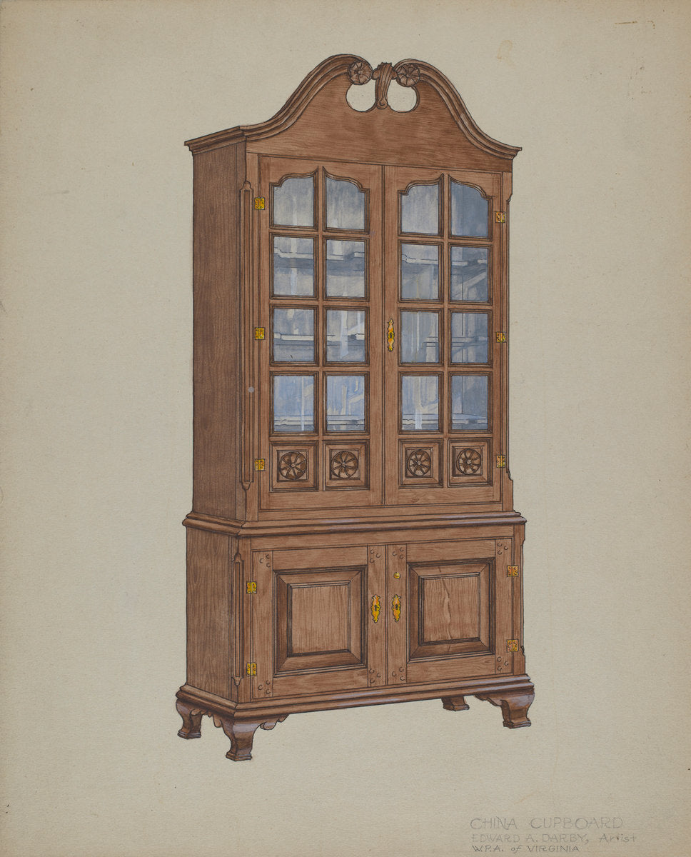 China Cupboard by Edward A. Darby (American, active c. 1935), 16X12"(A3)Poster Print