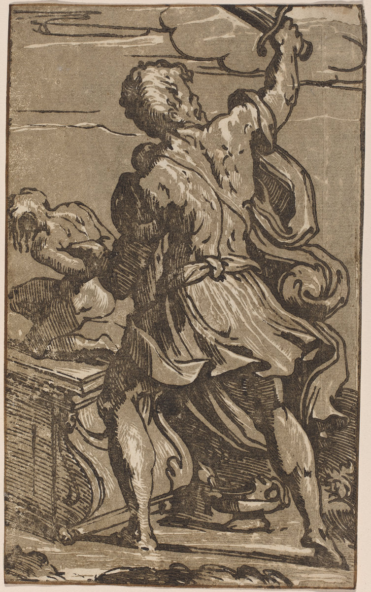chiaroscuro woodcut in gray and black on laid paper by after Parmigianino (The Sacrifice of Abraham), 16X12"(A3)Poster Print