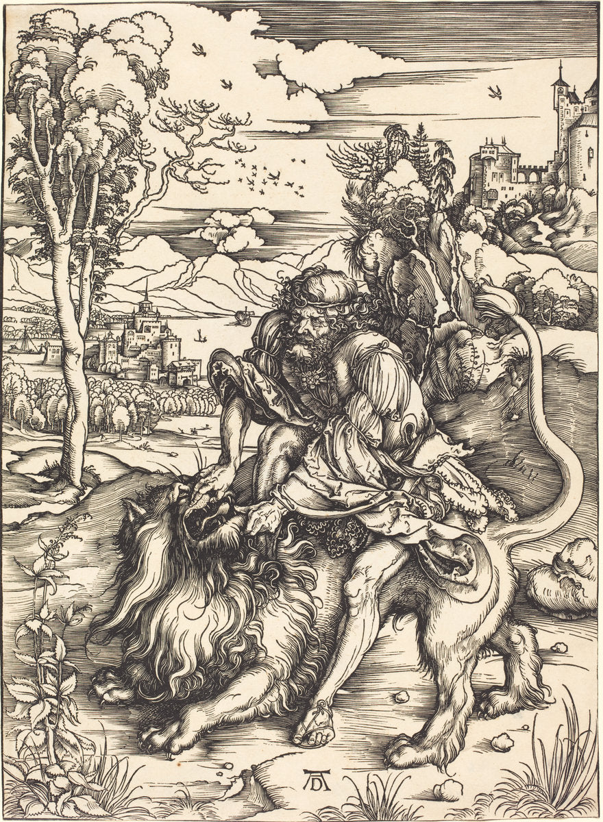 Samson Fighting with the Lion by Albrecht Dürer (German, 1471 - 1528), 16X12"(A3)Poster Print