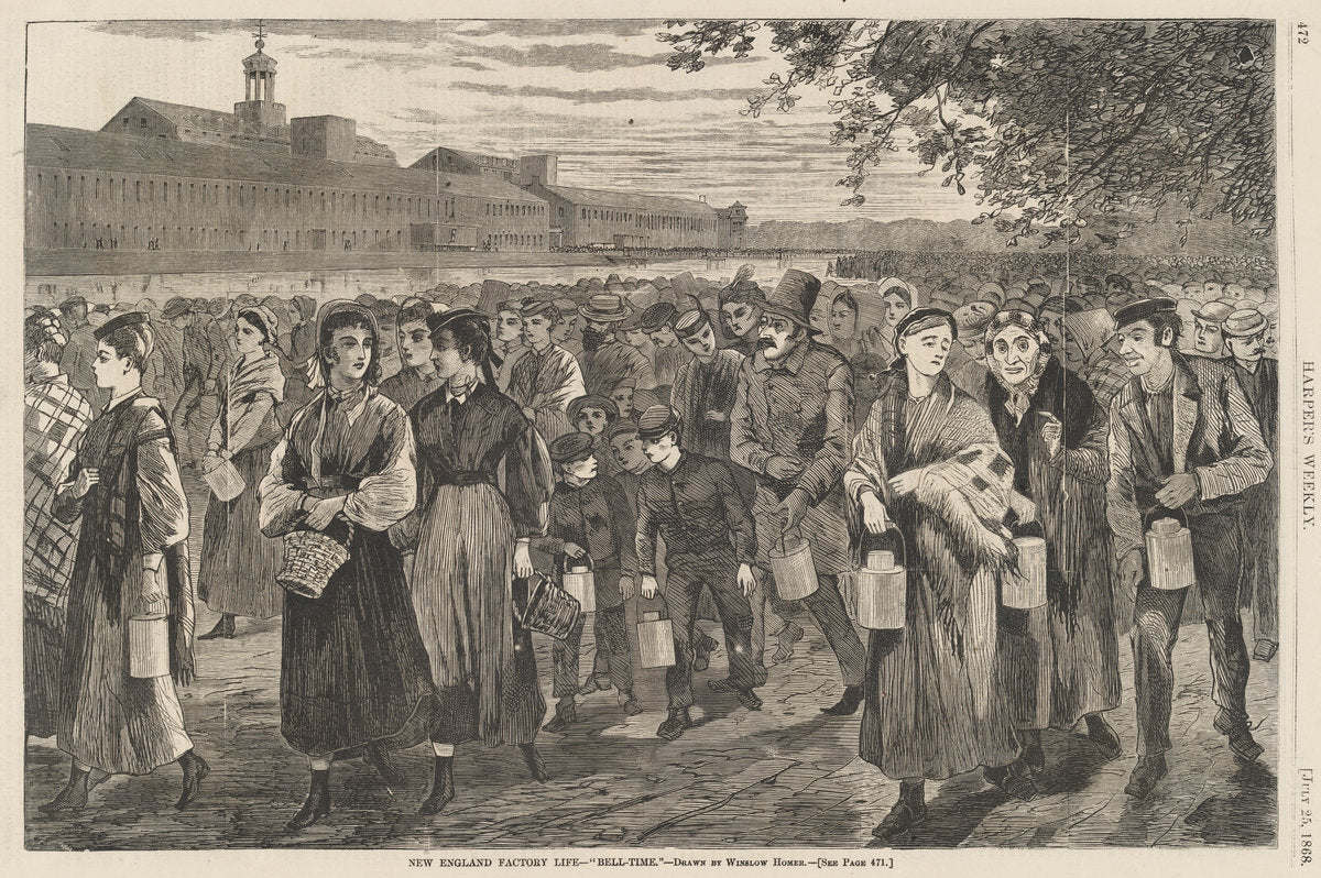 published 1868 by after Winslow Homer (New England Factory Life - Bell-Time), 16X12"(A3)Poster Print