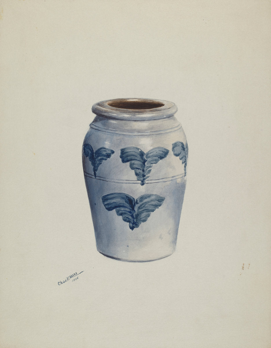 Gray Stoneware Crock by Charles Moss (American, active c. 1935), 16X12"(A3)Poster Print