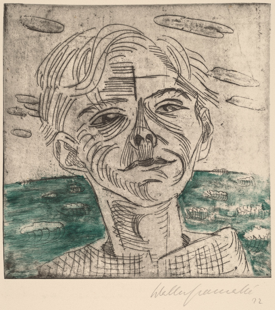 Man at the Sea, Self-portrait (Mann am Meer, Selbstporträt) by Walter Gramatté (German, 1897 - 1929), 16X12"(A3)Poster Print