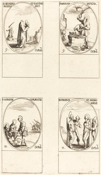 St. Dionysius, Rusticus & Eleutherius; St. Abraham; St. Gereon & Companions; Sts. Pro by Jacques Callot (French, 1592 - 1635), 16X12