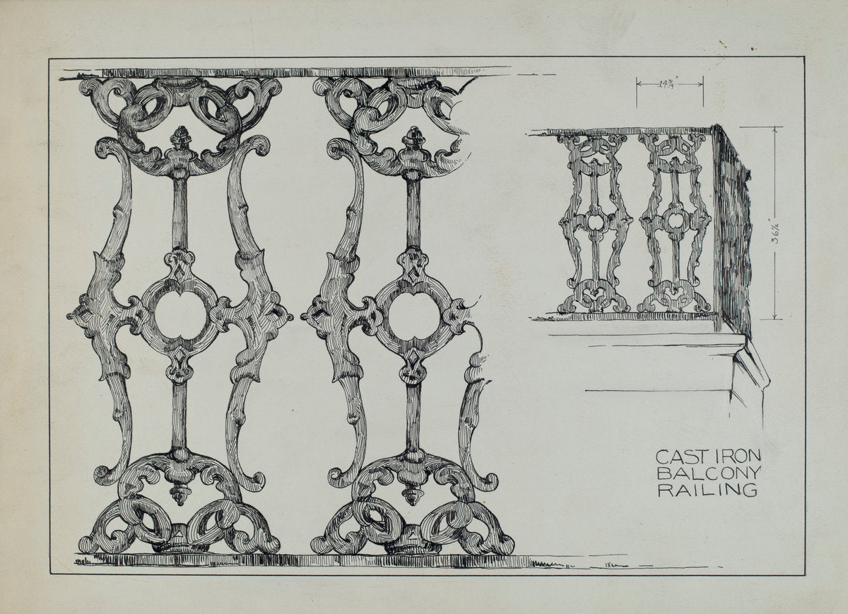 Iron Balcony Railing by Arelia Arbo (American, active c. 1935), 16X12"(A3)Poster Print