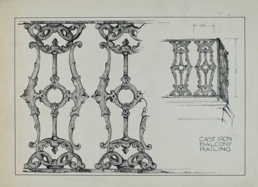 Iron Balcony Railing by Arelia Arbo (American, active c. 1935), 16X12"(A3)Poster Print