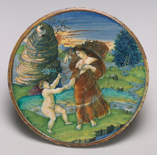 1525 by Workshop of Maestro Giorgio Andreoli of Gubbio; painting attributed to the Painter of the Three Graces (Plate with the reconciliation of Cupid and Minerva), 16X12"(A3)Poster Print