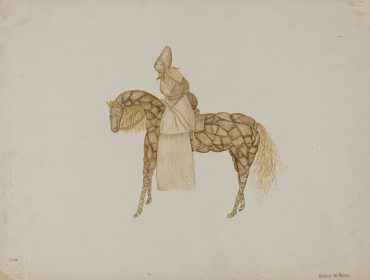 Corn Husk Doll on Horse by Wilbur M Rice (American, active c. 1935), 16X12"(A3)Poster Print