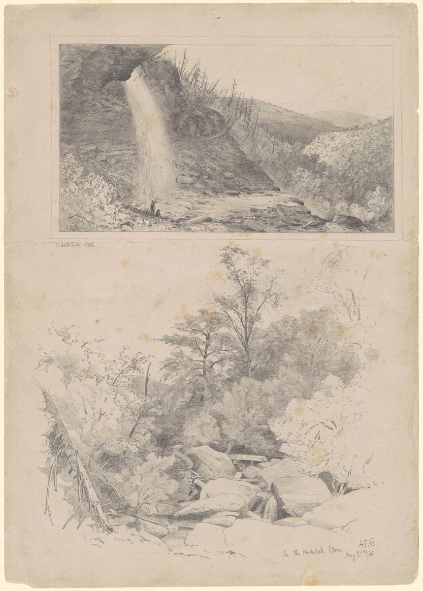 Kaatskill Fall; and In the Kaatskill Clove by Andrew Fisher Bunner (American, 1841 - 1897), 16X12"(A3)Poster Print