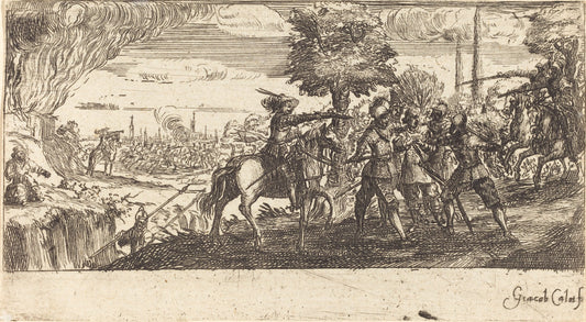 etching by after Jacques Callot (Landscape with Battle Scene), 16X12"(A3)Poster Print