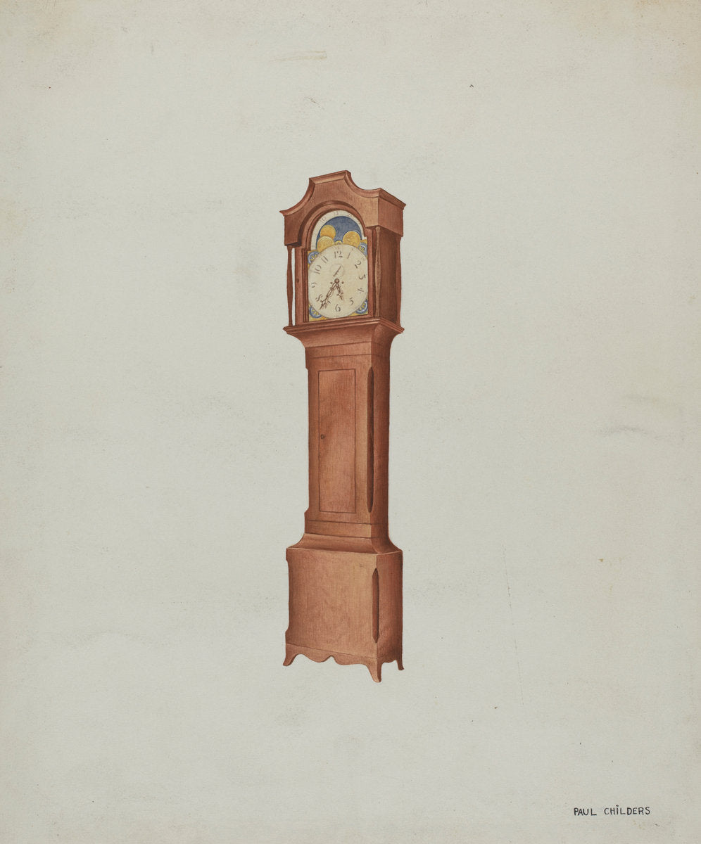 Shaker Tall Clock by William Paul Childers (American, active c. 1935), 16X12"(A3)Poster Print