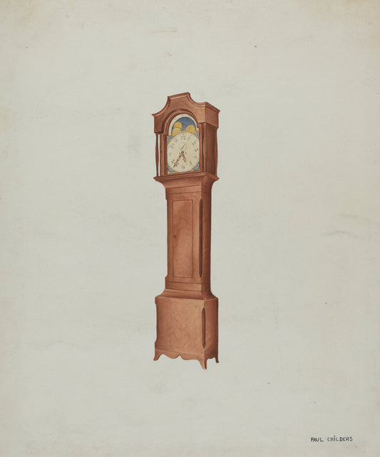 Shaker Tall Clock by William Paul Childers (American, active c. 1935), 16X12"(A3)Poster Print