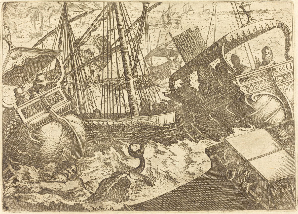 Storm Off the Coast of Barcelona by Jacques Callot (French, 1592 - 1635), 16X12"(A3)Poster Print