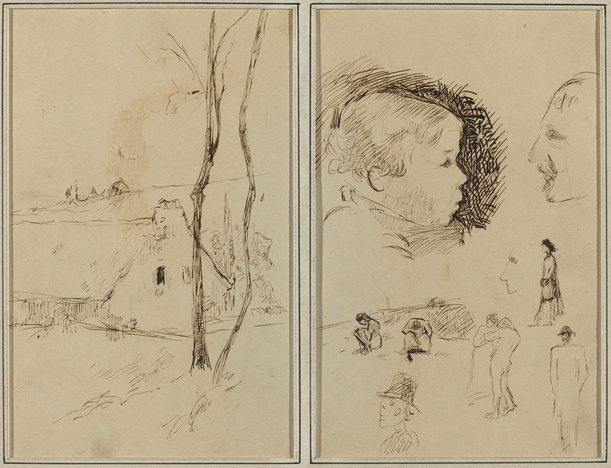 Landscape with a Cottage; Profile of Boy, Profile of Man, Two Women in a Landscape, and Five Other Studies [verso] by Paul Gauguin (French, 1848 - 1903), 16X12"(A3)Poster Print