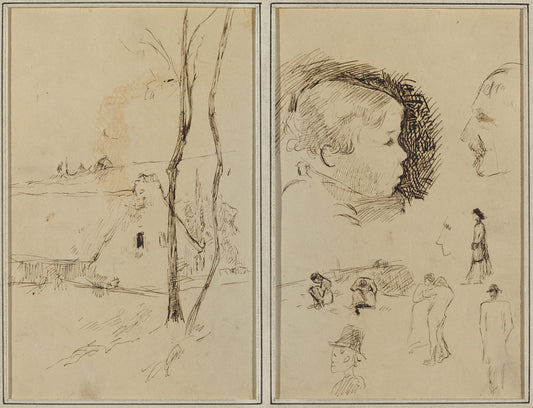 Landscape with a Cottage; Profile of Boy, Profile of Man, Two Women in a Landscape, and Five Other Studies [verso] by Paul Gauguin (French, 1848 - 1903), 16X12"(A3)Poster Print