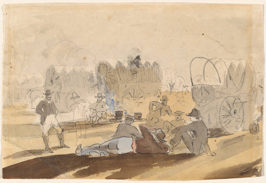 Caravan with Covered Wagons Resting [recto] by Winslow Homer (American, 1836 - 1910), 16X12"(A3)Poster Print