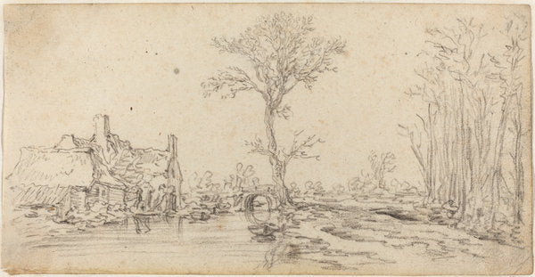 Cottage by a River by Jan van Goyen (Dutch, 1596 - 1656), 16X12"(A3)Poster Print