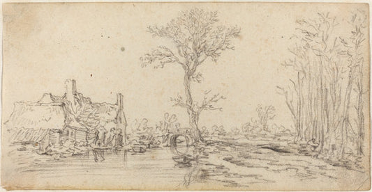 Cottage by a River by Jan van Goyen (Dutch, 1596 - 1656), 16X12"(A3)Poster Print