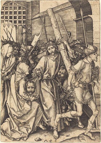 The Bearing of the Cross with Saint Veronica by Martin Schongauer (German, c. 1450 - 1491), 16X12"(A3)Poster Print