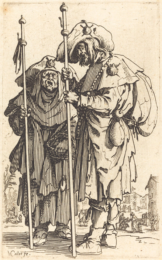 The Two Pilgrims by Jacques Callot (French, 1592 - 1635), 16X12"(A3)Poster Print