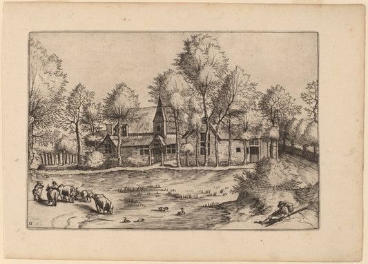 Country Village with Church by Johannes van Doetechum, the Elder and Lucas van Doetechum after Master of the Small Landscapes (Dutch, died 1605), 16X12"(A3)Poster Print