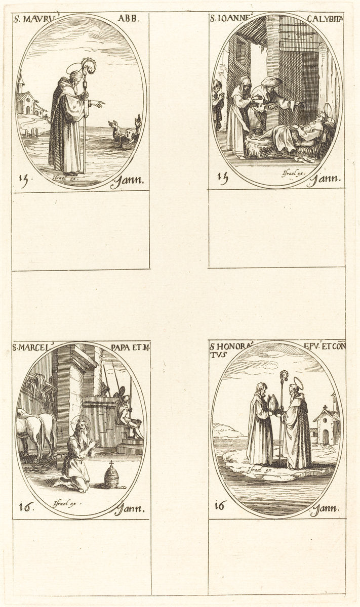 St. Maurus; St. John Calybite;  St. Marcellus; St. Honoratus by Jacques Callot (French, 1592 - 1635), 16X12"(A3)Poster Print