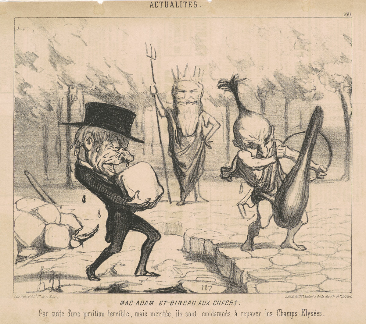 Mac-Adam [sic] et Bineau aux enfers. Par suite d'une punition terrible, mais méritée, ils sont condamnés à repaver les Champs Elysées. by Honoré Daumier (French, 1808 - 1879), 16X12"(A3)Poster Print